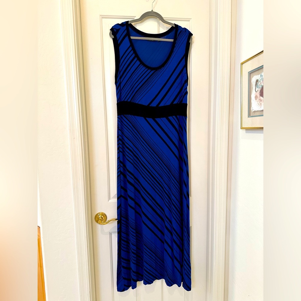 APT 9 Royal Blue & Black Sleeveless Striped Maxi Dress XL (petite tag fits reg)